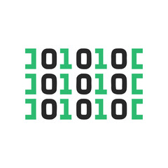 Fototapeta premium A digital pattern of repeating binary code sequences featuring the numbers one and zero in alternating green and dark gray colors against a stark black background