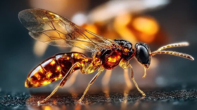 Amber Wasp: A Macro Photography Masterpiece