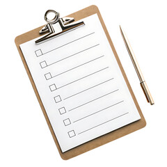 Clipboard with checklist and pen on black background