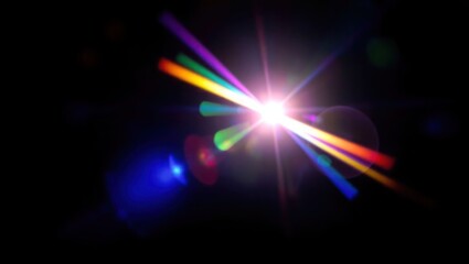 Blurred rainbow refraction overlay effect. Light lens prism effect on black background. Holographic reflection, crystal flare leak shadow overlay. Colorful rainbow disco ball light