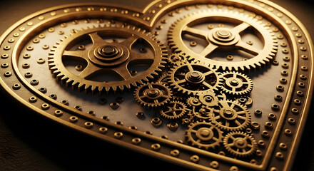 Obraz premium Steampunk Heart with Interlocking Gears clockwork mechanical