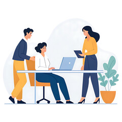 Diverse team collaborating around a laptop in an office