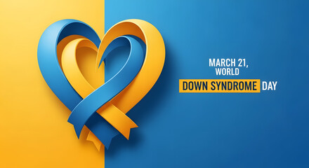 World Down Syndrome Day Heart Ribbon awareness blue
