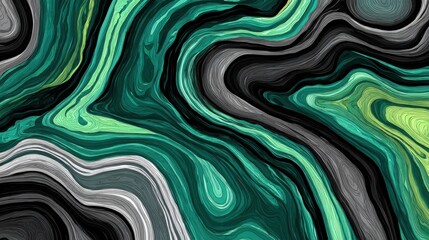Fototapeta premium Abstract design features swirling green and black patterns flowing together, creating a visually captivating effect ideal for artistic projects or backgrounds.