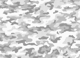 Abstract halftone seamless camouflage pattern. Repeating digital dotted hexagonal camo military texture background. Abstract modern fabric textile ornament. Vector illustration.