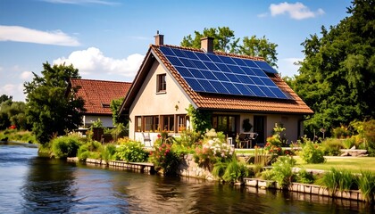 Obraz premium Charming house with solar panels