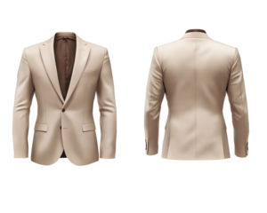  beige jacket, male suit isolated on transparent background, cutout png file with front and back  