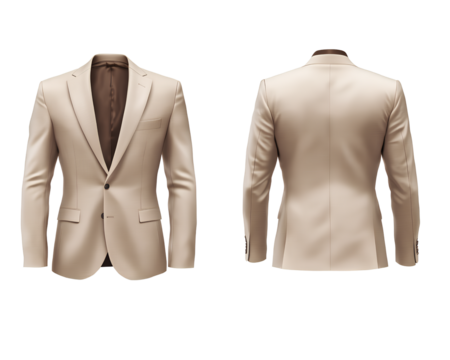  beige jacket, male suit isolated on transparent background, cutout png file with front and back  