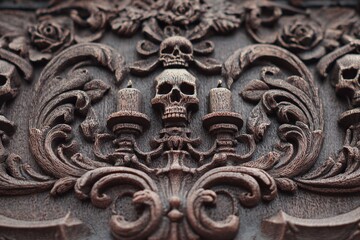 Baroque-Inspired Halloween Frame with Skulls and Ornate Candle Stands