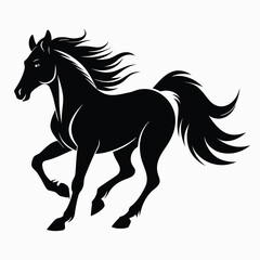 Obraz premium Black Silhouette of a Galloping Horse with Flowing Mane and Tail running