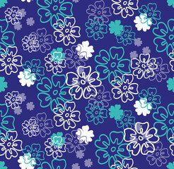 Fresh Blue and Green Flowers Seamless Repeat