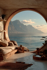 Naklejka premium Ocean View Through a Modern Round Window