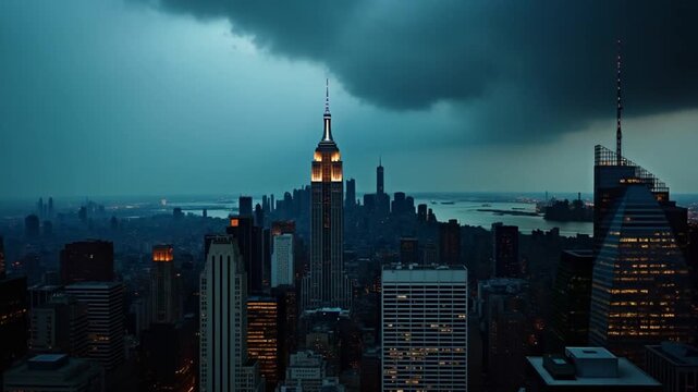 New York City skyline with Manhattan skyscrapers after the storm