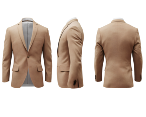 beige jacket, male suit isolated on transparent background, cutout png file with front and back