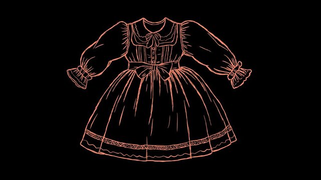 Hand-drawn animation of a Lolita dress outline on a black background