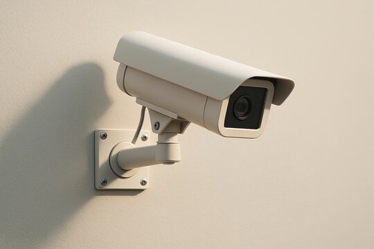 Security videocam attached to light wall 3D illustration of protection concept