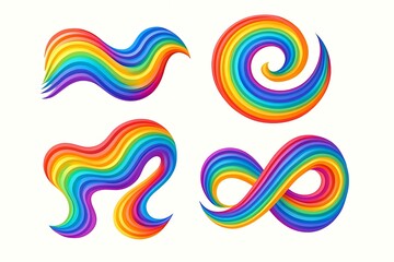 Set of rainbow swirl gradients Colorful fluid waves and squiggly abstract line elements in vector illustration
