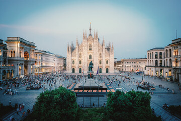 Milan, Italy: Front view of the Duomo, Piazza del Duomo, Cathedral Square
