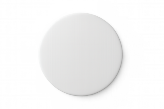Round white button shape with transparent background, creating a simple and versatile design element - Powered by Adobe