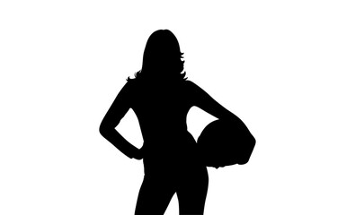 A confident, strong female silhouette stands poised, holding a motorcycle helmet. © Raju