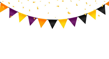 Festive Halloween bunting with gold confetti on black background
