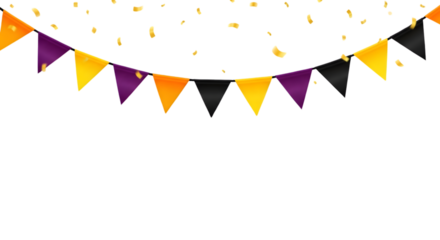 Festive Halloween bunting with gold confetti on black background