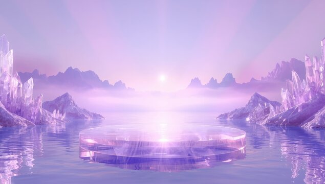 Paisaje de cristales morados en el horizonte