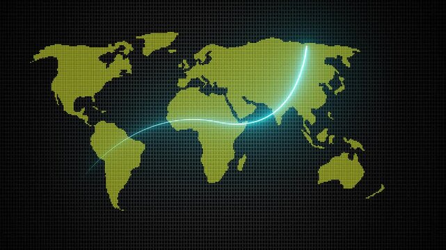 Global business growth neon glowing line and world map background animation 4k. Business, economy, financial services Abstract concept of global economy, financial technology, and data- 4l video 