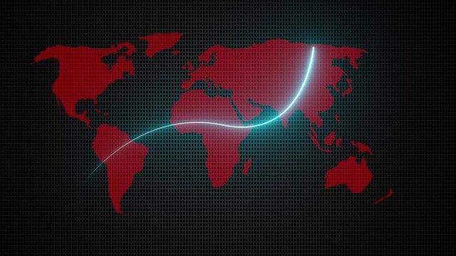 Global business growth neon glowing line and world map background animation 4k. Business, economy, financial services Abstract concept of global economy, financial technology, and data- 4l video 