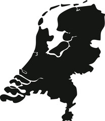Black silhouette map of Netherlands country outline isolated on white
