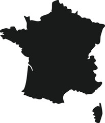 Black silhouette map of France country outline with Corsica isolated on white