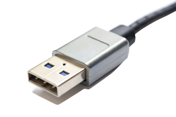 Closeup of a usb 30 connector isolated on transparent background, showcasing its design and functionality for data transfer and connectivity