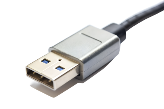 Closeup of a usb 30 connector isolated on transparent background, showcasing its design and functionality for data transfer and connectivity