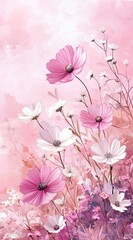 Fototapeta premium Pink and white flowers, pink background