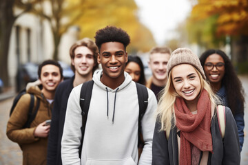     Query successful

Group of Happy Diverse College Students Walking Together on Campus. Friendship and community concept for university brochures, youth marketing, or educational websites.