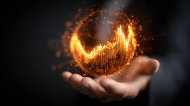Glowing globe with rising graph pattern symbolizes growth and success in finance and technology, showcasing innovation and progress in digital world - Powered by Adobe