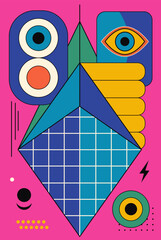 Abstract geometric background. Bauhaus, Memphis minimalist retro poster graphic vector illustration.