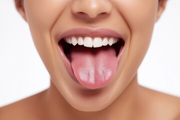 Woman Showing Her Healthy Tongue and Oral Cavity