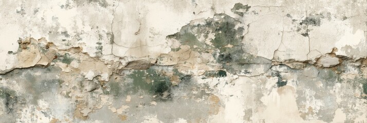 Obraz premium Abandoned building features an old, cracked wall with peeling paint and visible mold, illustrating years of neglect and natural deterioration.