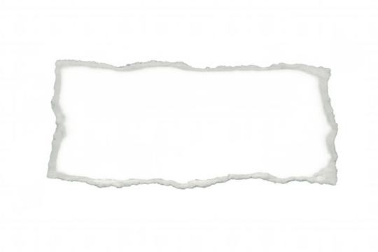 Torn paper edge forming rectangular frame on transparent background, ideal for creating space for text or design elements