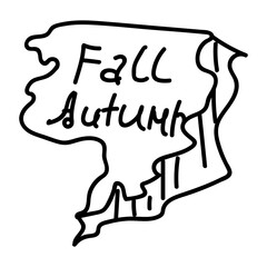 Black and white doodle paper note with fall and autumn text illustration