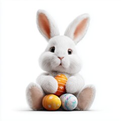 Obraz premium Fluffy Easter Bunny with Eggs , PNG isolated cut out image