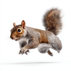 Grey Squirrel in Mid-Air Leap , PNG isolated cut out image