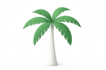 Palm tree with pale trunk rising against transparent backdrop, evoking serene tropical essence