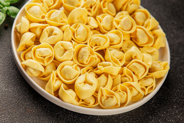 Ravioli raw filled homemade pasta filled raviolis tasty snack fresh delicious gourmet food background on the table rustic top view copy space vegetarian food