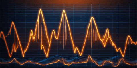 Naklejka premium A pulsating electrocardiogram heartbeat wave on a medical monitor graph illustrates the life and health of a patient
