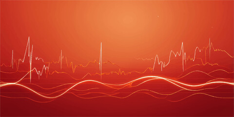 Abstract graphic illustration of a red heartbeat on a sound wave background
