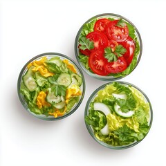 Vibrant Vegetable Salads in Glass Bowls , PNG isolated cut out image