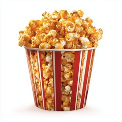 Caramel Popcorn in a Striped Bucket , PNG isolated cut out image
