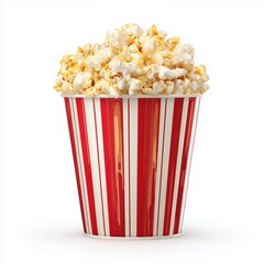 Popcorn in a Red Striped Bucket , PNG isolated cut out image